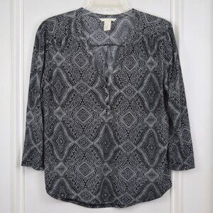 H&M Blouse Women Medium Abstract Geometric All Over Print Black White Casual